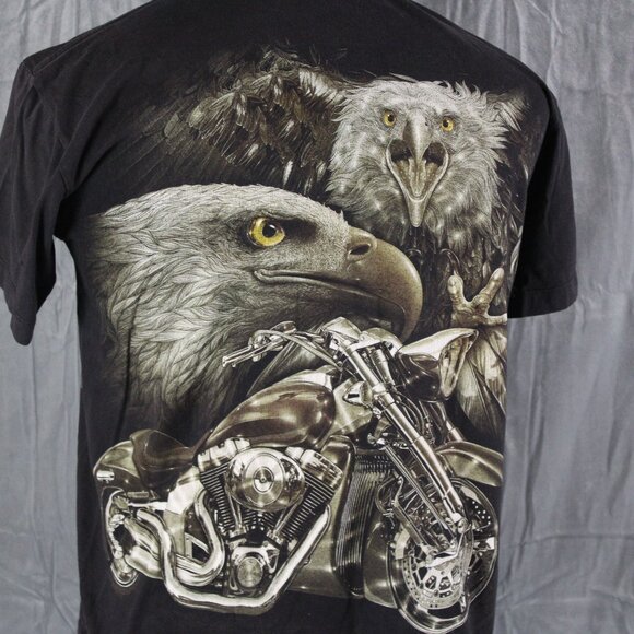 Vitnage Graphic T-shirt Bald Eagle Mortocycle Graphic Rock Chang - Men's Meidum - Picture 7 of 10